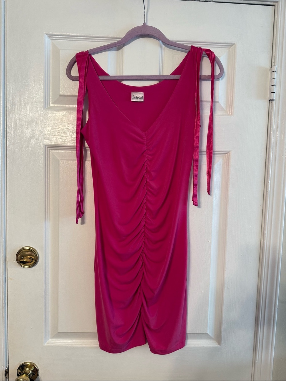 Frederick's of Hollywood Hot Pink Ruched Tie-Shoulder Mini Dress
